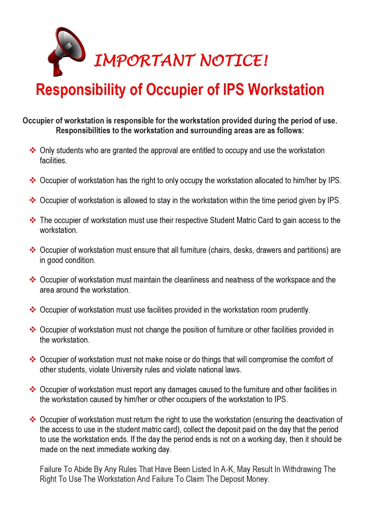 Responsibilty of occupiers of IPS workstation guide