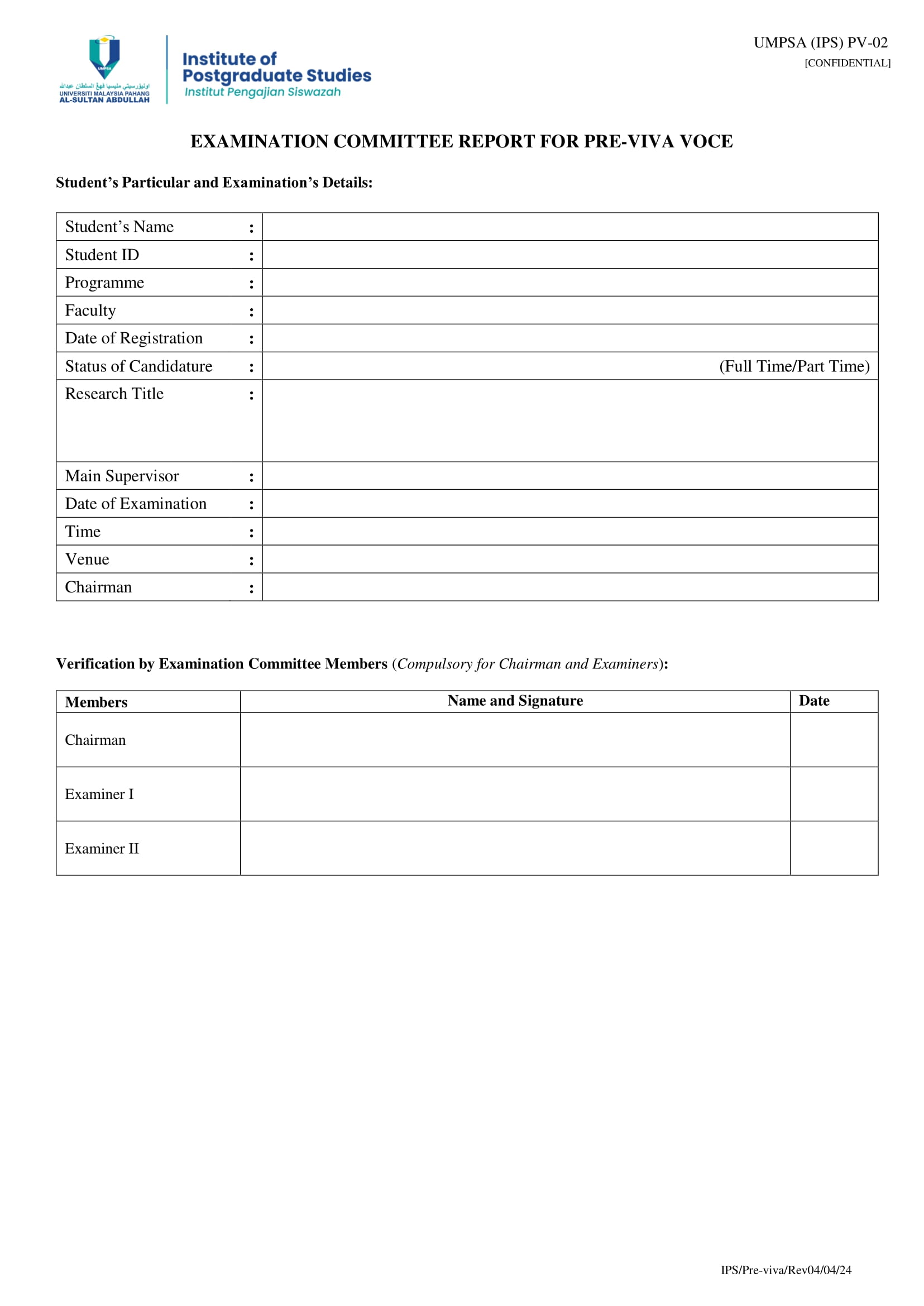 Examination Committee Report