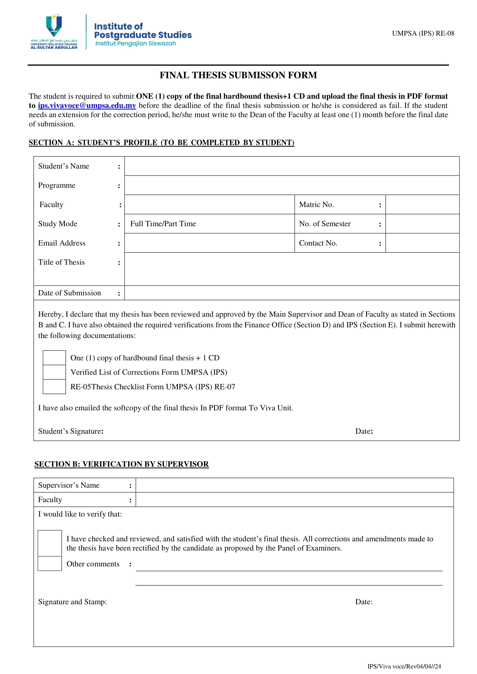 RE-08 Final Thesis Submission Form